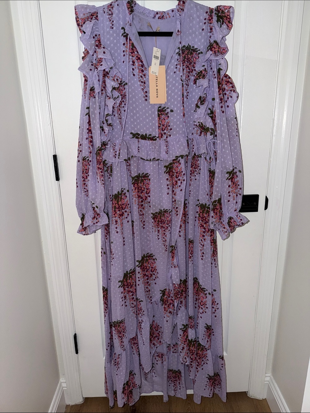 Stella Nova “Morgan” Lavender Floral Ruffle Maxi Dress